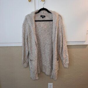 Off-white textured Express cardigan with hood